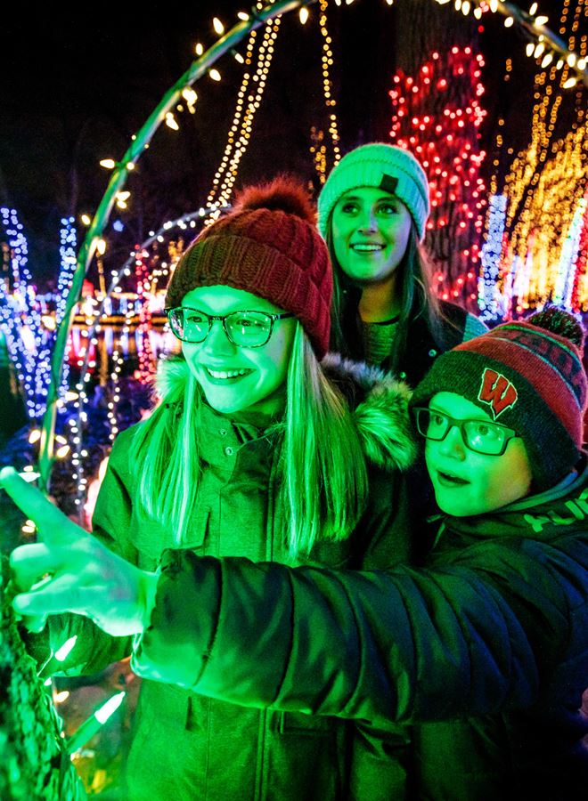 Children look at green lights at Janesville Holiday Lights, Janesville, Wisconsin